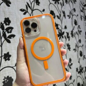 Crystal Clear MagSafe Case with Electroplated Orange Frame for iPhone 16 Pro Max