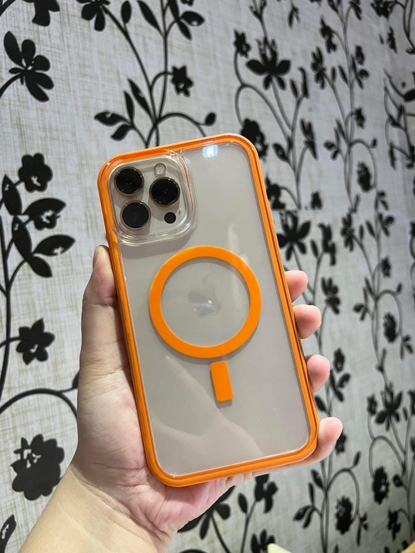 Crystal Clear MagSafe Case with Electroplated Orange Frame for iPhone 16 Pro Max