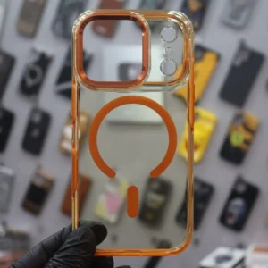 Crystal Clear MagSafe Case with Electroplated Orange Frame for iPhone 17 Pro