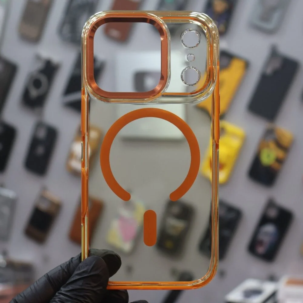 Crystal Clear MagSafe Case with Electroplated Orange Frame for iPhone 17 Pro