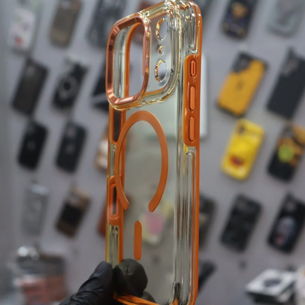 Crystal Clear MagSafe Case with Electroplated Orange Frame for iPhone 17 Pro